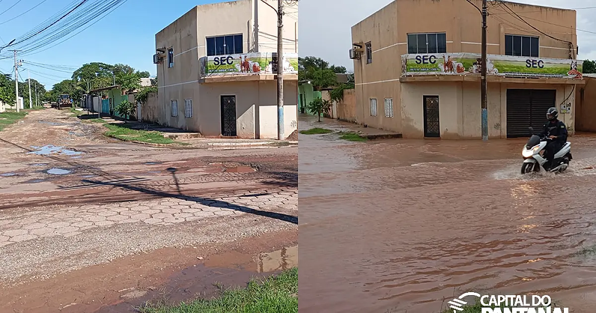 No dia depois da chuva, Ladário amanhece enlameada e com muito trabalho a ser feito