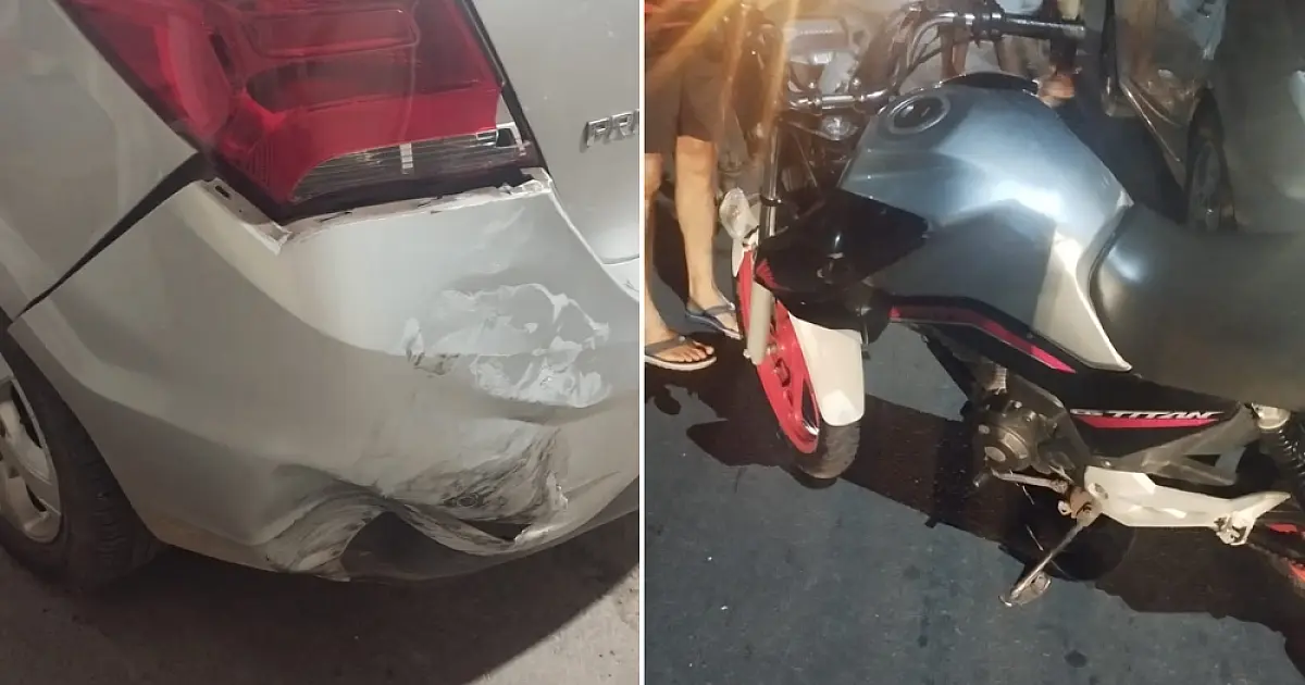 Motociclista com sinais de embriaguez colide em carro estacionado na Dom Pedro II