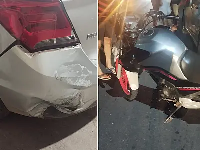 Motociclista com sinais de embriaguez colide em carro estacionado na Dom Pedro II