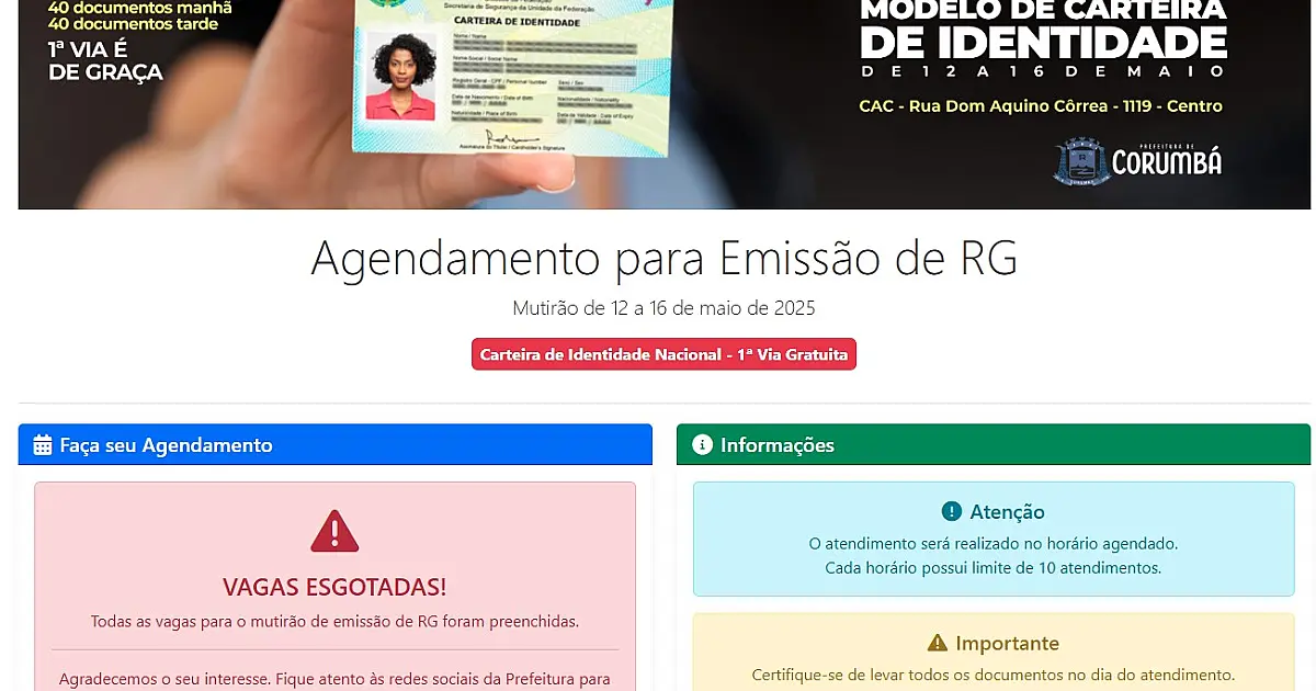 Vagas para o mutirão da nova Carteira de Identidade esgotaram em 30 minutos