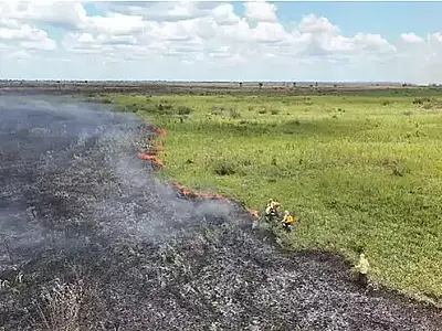 Incêndio avança há três dias em área isolada do Pantanal de Corumbá