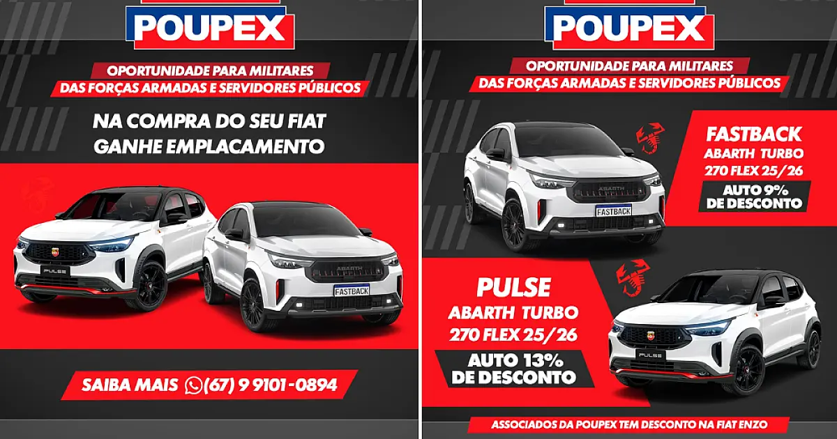 Parceria Fiat Enzo e Poupex oferece condições exclusivas para militares e servidores públicos