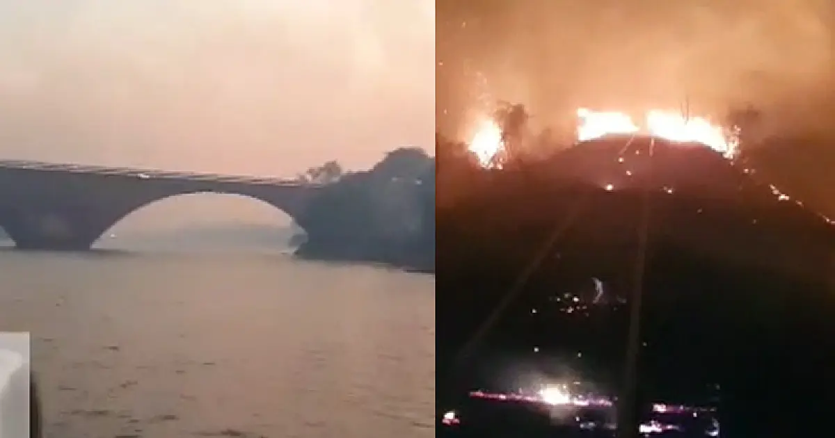 Incêndio atinge linha férrea sobre o Rio Paraguai