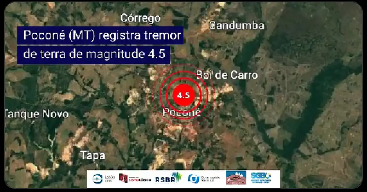 Tremor de magnitude 4,5 é sentido em Poconé (MT)