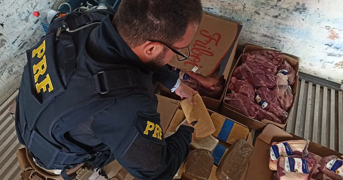 PRF apreende carga de carne com cocaína na BR 262