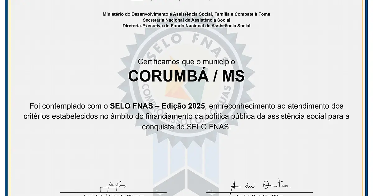 Corumbá recebe certificação nacional do Ministério do Desenvolvimento Social